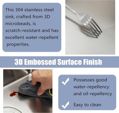 20x16 Inch Drop In Kitchen Sink, 3D Embossed Surface Finish Topmount SUS304 Stainless Steel Single Bowl Sink, Extra-thick 16 Gauge For RV Laundry Utility with Basket Strainer