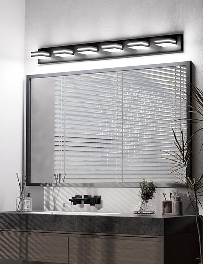 VOLISUN Modern Bathroom Vanity Light Fixtures (6-Light, 48-Inch), Matte Black LED Bathroom Lighting Fixtures Over Mirror, 360°Rotatable Head, LED Vanity Lights for Bathroom (Cool White 6000K)