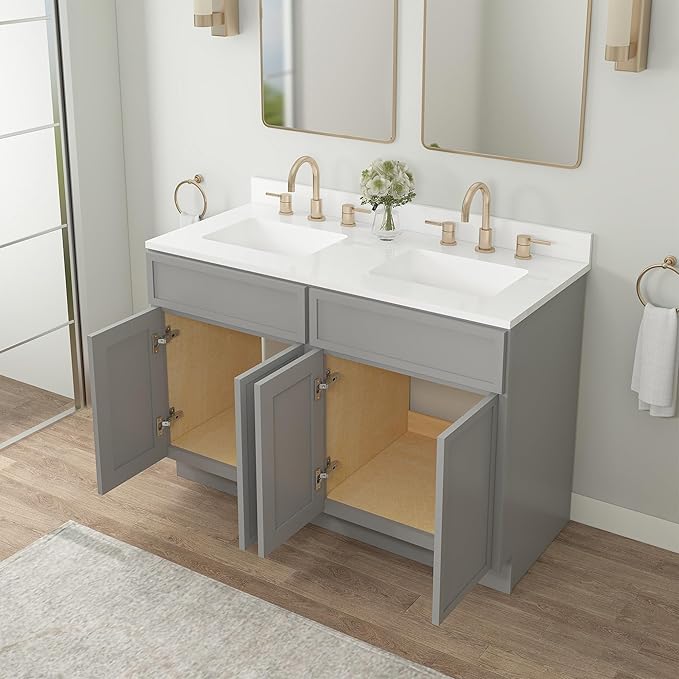 Vanity Art 48 Inch Bathroom Vanity Base Cabinet Double Sink Top (Without Sink), Soft Closing Door, Storage Unassembled Cabinet, Grey, 2ea 24 Inch Cabinet Combo