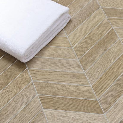 12-Pack Peel and Stick Floor Tile, 12.2" x 10" Chevron SPC Self-Adhesive Luxury Vinyl Flooring, Wood-Look Groutable Backsplash Tile for Kitchen Bathroom, Warm Oak, Covers 10.32 Sq. Ft.