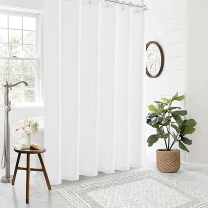 White Linen Shower Curtain for Bathroom Water Repellent 72x78 Inches | Extra Long Shower Curtains, Simple Elegant Modern Farmhouse Country, Bath Shower Curtain Set with Hooks, Textured Fabric