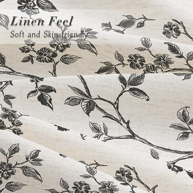 MitoVilla Long Linen Floral Shower Curtain for Bathroom,72 x 78 | Long Cottagecore Spring Shower Curtains for Bathroom, Modern Farmhouse Country Plant Leaves Bathroom Décor, 72 x 78