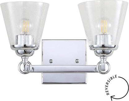 JONATHAN Y 12.75" Chrome Marion 2-Light Vanity Light Wall Sconce for Bathroom Decor, Clear Seeded Glass Shade, Reversible Hardwired Lamp for Mirror Hallway, LED Bulb (JYL7433A)