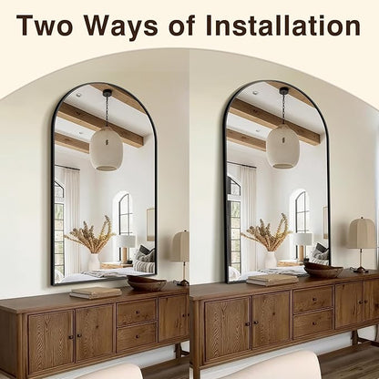 FICTOR Bathroom Vanity Mirror for Wall,55”x30” Large Arched Bathroom Mirror, Metal Framed with HD Shatter-Proof Glass for Entryway, Living Room,Bedroom, Wall Mounted or Leaned Against(Black)