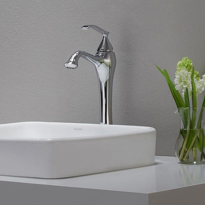 Kraus KCR-281-CH Modern Elavo Ceramic Square Semi-Recessed Bathroom Sink with Overflow and Pop Up Drain, Chrome/White 16.25