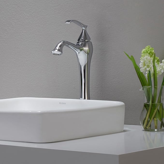 Kraus KCR-281-BN Modern Elavo Ceramic Square Semi-Recessed Bathroom Sink with Overflow and Pop Up Drain, Brushed Nickel/White 16.25
