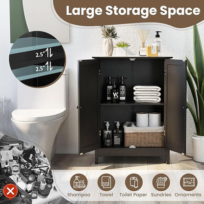 COSTWAY Bathroom Storage Cabinet, Freestanding Bathroom Organizers and Storage with Doors & Adjustable Shelf, Wooden Floor Cabinet for Home, Living Room, Entryway, Kitchen (Black) | Storage with Doors & Adjustable Shelf, Wooden Floor Cabinet for Home, ...