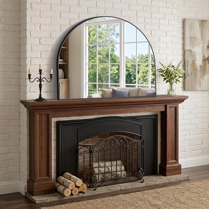 Arched Bathroom Mirror 30" W x 25" H, Bathroom Mirror for Over Sink, Wide Wall Vanity Mirror with Aluminum Frame & Tempered Glass, Ideal for Mantel, Entryway, Bedroom, Living Room, Black