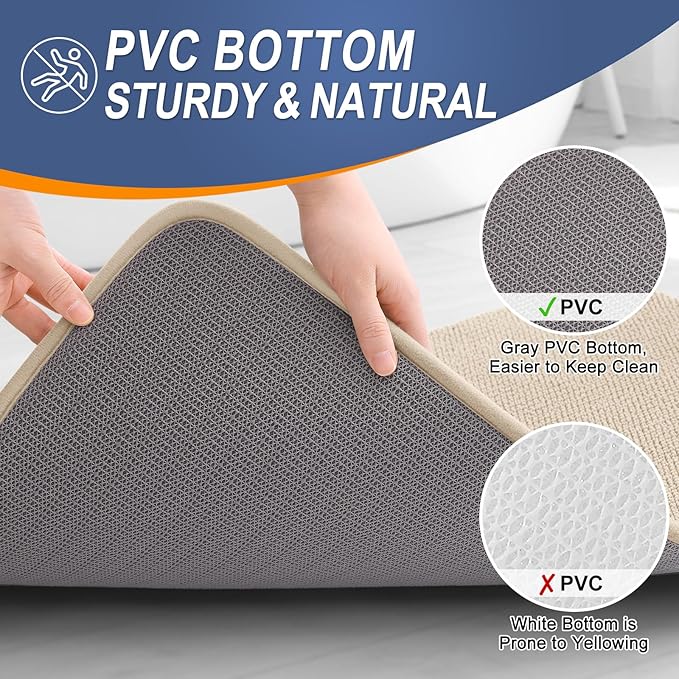 OLANLY Memory Foam Bathroom Runner Rugs 50x30, Absorbent Long Mat, Beige | Soft Quick Dry Bath Rugs, Non-Slip Carpet, Machine Washable Mat for Bathroom Floor, Tub and Shower, Home Decor Accessories