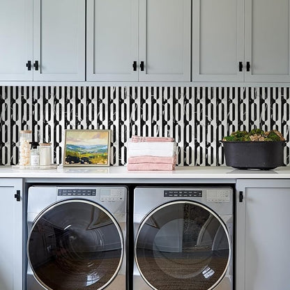 STICKGOO Peel and Stick Backsplash Tiles 12"x12", Waterproof Stick on Kitchen & Bathroom Backsplash, PVC Self Adhesive Wall Tiles for Fireplace, White/Marble Black (10 Sheets)