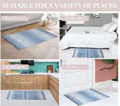 Home Weavers 100% Cotton Gradiation Collection Bathroom Décor | Washable Rug | Bathroom Mat | Kitchen Mat | Bathroom Rug Set | Bath Mat Set | Bath Floor Mat Non Slip, 5 Piece Set with Contour, Blue