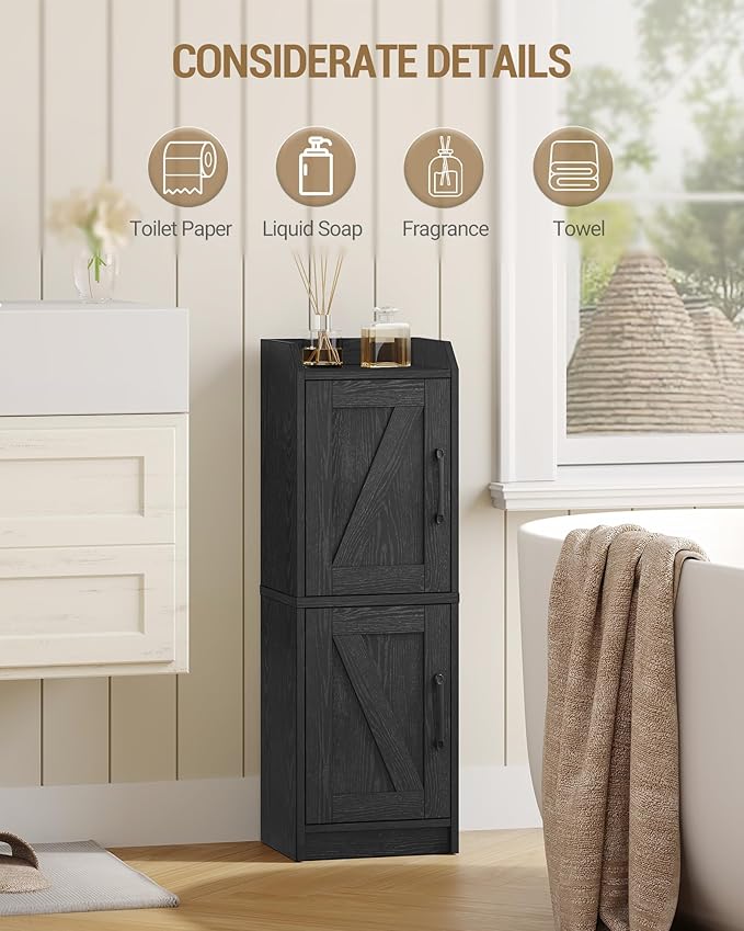 Bathroom Storage Cabinet, Small Corner Floor Cabinet with Door and Shelves, Narrow Bathroom Organizer and Paper Storage with Adjustable Shelves, for Small Spaces, Black BC27104X