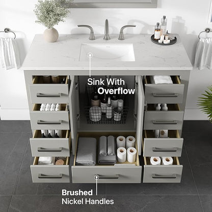 Eviva Aberdeen 42 in. Gray Single Sink Bath Vanity with Carrara Quartz Top and Undermount Porcelain Sink