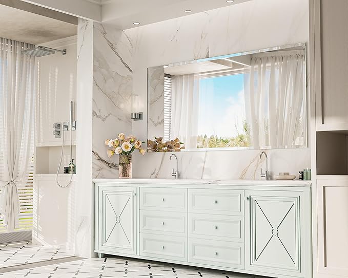 Keonjinn Beveled Bathroom Mirror 72“ x 36”, Large Bathroom Mirrors for Over Sink, Shatterproof Wall Mirror, Modern Decorative for Living Room, Entryway, Bedroom, Horizontal/Vertical