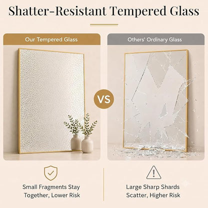 48"x36" Brushed Gold Large Framed Bathroom Vanity Wall Mirror | Large Vanity Wall Mirror, Slim Metal Frame, Dresser or Sideboard Use, Vertical/Horizontal Mount, Tempered Glass