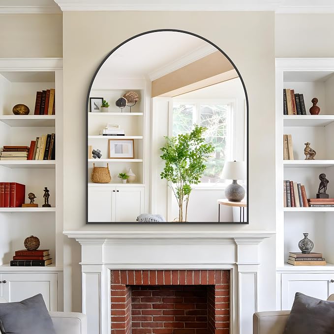 COFENY Arched Mirror, 40’’x48’’ Black Arch Mirror for Bathroom, Large Arched Bathroom Mirror with Frame, Modern Wall Mounted Mirror for Over Sink Mantle Bedroom Vanity Living Room Entryway