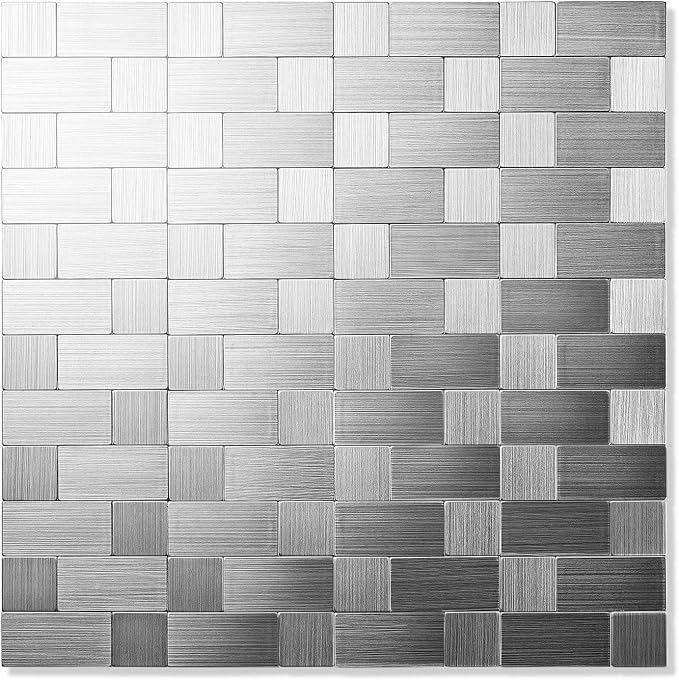Yipscazo 10-Sheets Peel and Stick Backsplashes for Kitchen, Stick on Backsplash Stainless Steel Metal Tiles for Kitchen Walls, Stainless Steel Backsplash for Range Hood Wall Shield (12''x12'')
