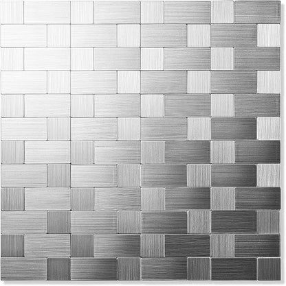 Yipscazo 10-Sheets Peel and Stick Backsplashes for Kitchen, Stick on Backsplash Stainless Steel Metal Tiles for Kitchen Walls, Stainless Steel Backsplash for Range Hood Wall Shield (12''x12'')