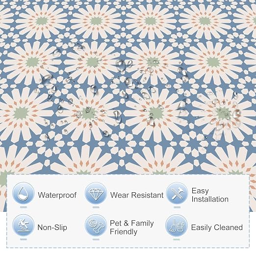 MORCART 20PCS 7.87" x 7.87" Peel and Stick Floor Tile, DIY Vinyl Flooring | Blue and White Floral Look, Self-Adhesive, Removable and Waterproof Tile Sticker for Bathroom, Kitchen, Wall, Stairs