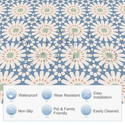 MORCART 20PCS 7.87" x 7.87" Peel and Stick Floor Tile, DIY Vinyl Flooring | Blue and White Floral Look, Self-Adhesive, Removable and Waterproof Tile Sticker for Bathroom, Kitchen, Wall, Stairs