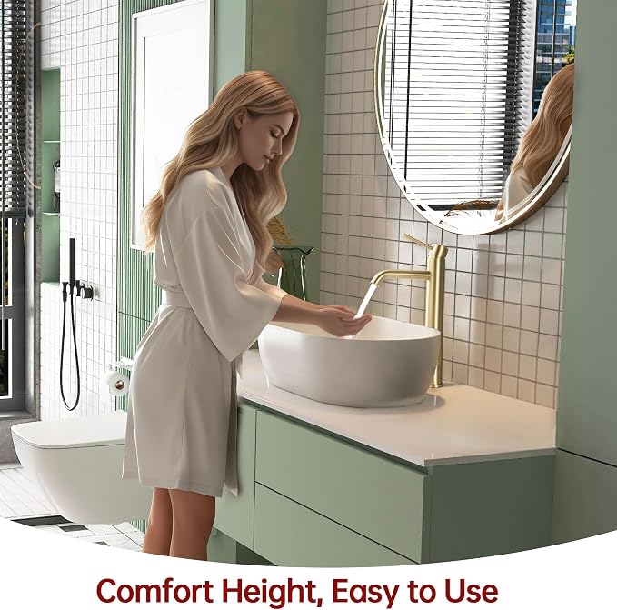 SUMERAIN Tall Bathroom Vessel Sink Faucet, Brushed Gold | 304 Stainless Steel, Water-Saving, Single Handle, Single Hole, Lead-freee, with Supply Lines, Easy Install