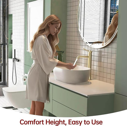 SUMERAIN Tall Bathroom Vessel Sink Faucet, Brushed Gold | 304 Stainless Steel, Water-Saving, Single Handle, Single Hole, Lead-freee, with Supply Lines, Easy Install