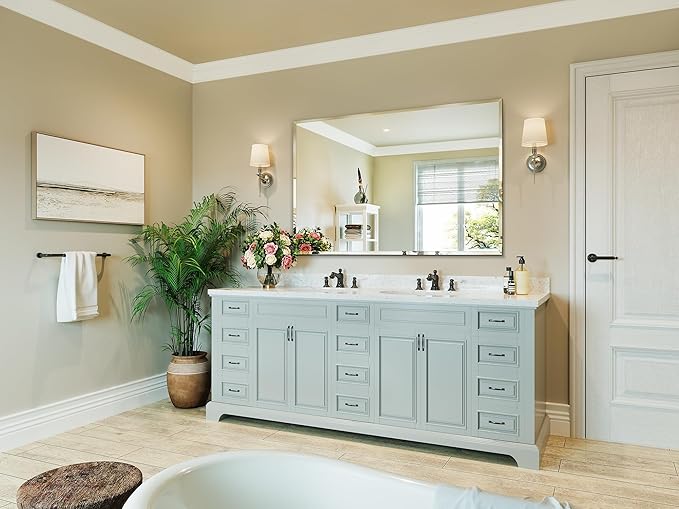 Big Frameless Beveled Bathroom Wall Mirror, 55"x36" Bathroom Wall Mirror for Over Sink, Large Vantiy Mirrors for Living Room, Entryway, Bedroom, Hangs Horizontally or Vertically