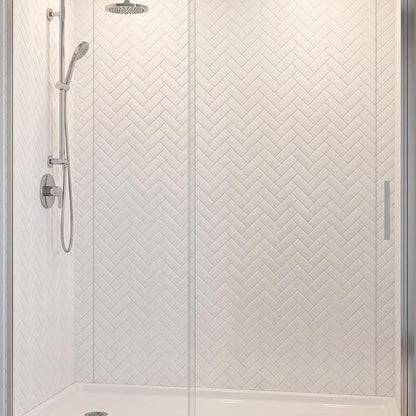 From Plain To Beautiful In Hours 133-HERR-KIT Herringbone Tile Tub and Shower Wall Panels Surround, Gloss White, 96 Square Feet