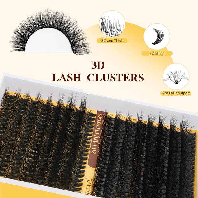 QUEWEL Lash Clusters Kit, 320Pcs 60D+80D Lash Cluster Eyelash Extensions | 12-18mm Lash Clusters Kit with Lash Bond and Seal and Lash Tweezers Easy DIY at Home(60+80D 3D Kit)