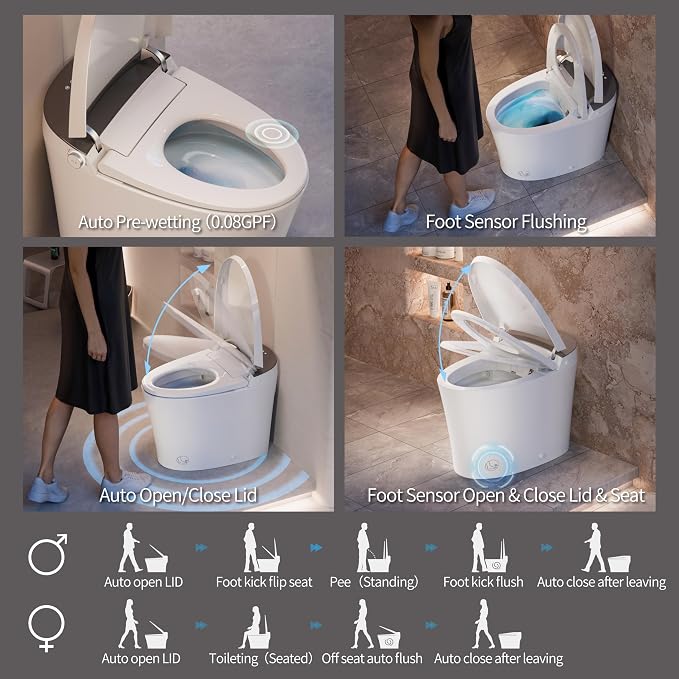 CANEST FC-001 Smart Bidet Toilet, Auto Open Close, 17" ADA Height, ECO Mode | Toilet with Bidet Built in, 1000g MaP Dual Flush, Instant Warm Water, Elongated Heated Seat, Night Light, Deodorization