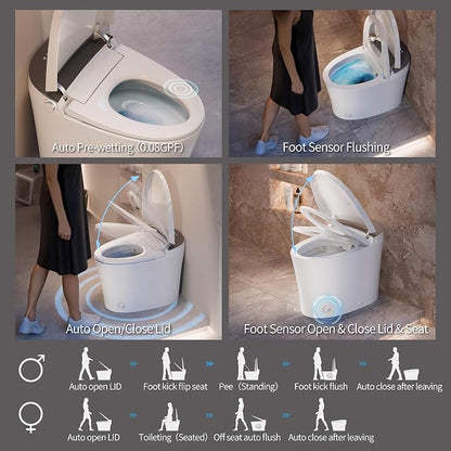 CANEST FC-001 Smart Bidet Toilet, Auto Open Close, 17" ADA Height, ECO Mode | Toilet with Bidet Built in, 1000g MaP Dual Flush, Instant Warm Water, Elongated Heated Seat, Night Light, Deodorization