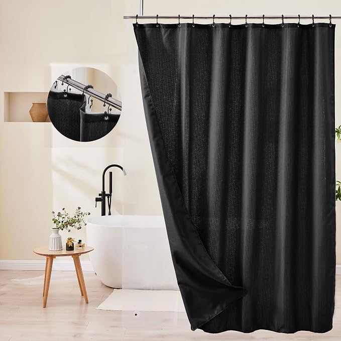 Shower Curtain and Liner Set with Hooks Shower Curtain Set Black | 3 in 1 Shower Curtain Set 72x72 Shower Curtain and Liner with Hooks Fabric Shower Curtains for Bathroom Hotel Waterproof
