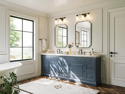 Black Bathroom Scalloped Mirror for Over Sink, 20” x 30” Rounded Corner Rectangle Wall Mirrors with Metal Frame, Modern Vanity Mirror for Mantel, Living Room, Bedroom, Horizontal or Vertical
