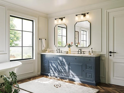 Black Scalloped Vanity Mirror, 24” x 36”Rounded Corner Rectangle Wall Mirrors with Metal Frame, Modern Vanity Bathroom Mirror for Over Sink, Bedroom, Entryway, Horizontal or Vertical