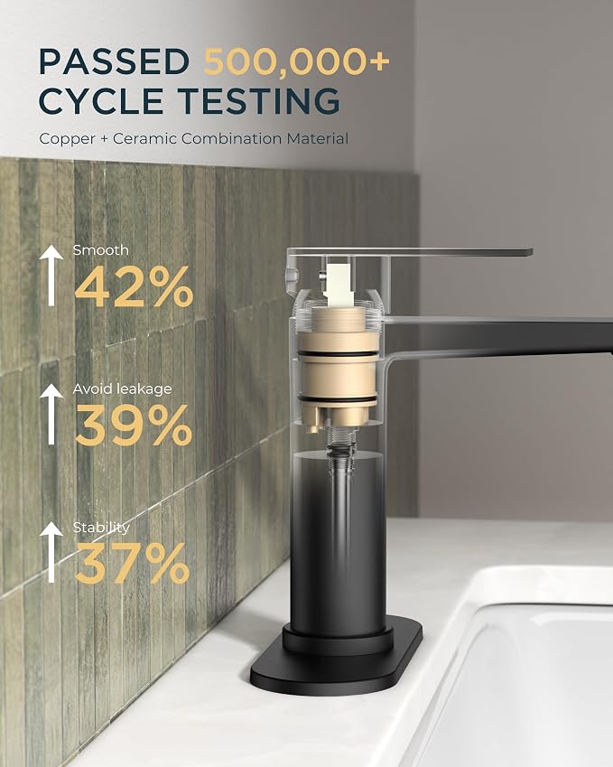 FORIOUS Black Bathroom Faucet 1 Hole, Commercial Bathroom Sink Faucets | Single Hole Bathroom Sink Faucet Matte Black, Single Handle Rv Faucet Bathroom for Sink with Deck Plate and Pop Up Drain