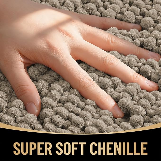OLANLY Thick Chenille Absorbent Bathroom Rugs Mat 36x24, Warm Taupe | Soft Bath Rugs, Rubber Backing, Machine Wash Dry, Bath Mats for Bathroom, Tub and Shower, Home Decor Accessories