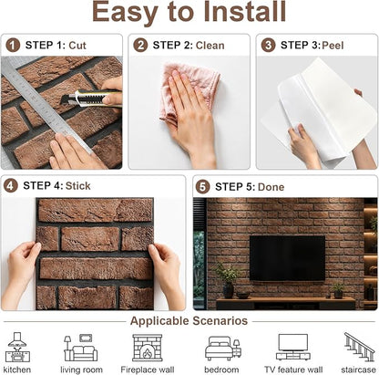 3D Brick Wall Panels Peel and Stick,10Pcs Self Adhesive PVC Tiles | 11.81*11.81 Inch, Waterproof, Self-Adhesive Wall Tiles, Wallpaper for Accent Walls, Kitchen, Bathroom, Bedroom, Office Decor