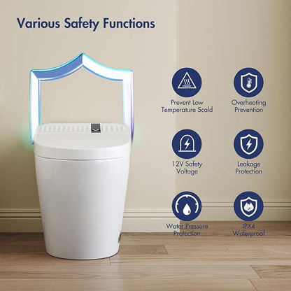 One Piece Smart Bidet Toilet, Foot Sensor Flush, Wash & Dry | Off Seat Auto Flush, Heated Seat, Instant Warm Water, Self Cleaning Wand, Adjustable Wash Settings, Pre Wet, Night Light