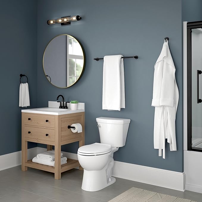 Franklin Brass Wake 5-Piece Bathroom Set Matte Black 18" and 24" Towel Bar Racks, Toilet Paper Holder, Ring, Hook | 5-pc Accessories | Fixtures WAK65-MB