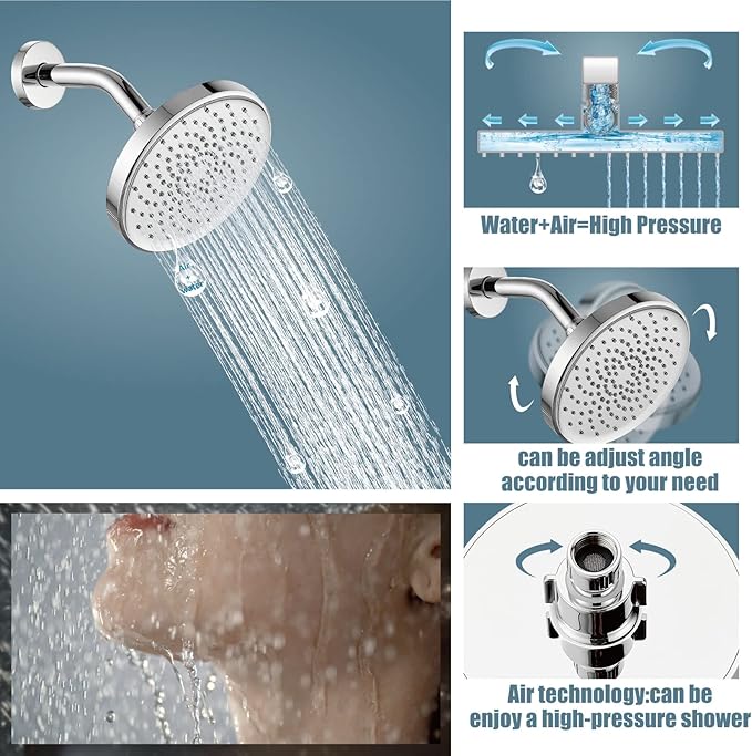 Aolemi Tub Shower Faucet Set With Valve Wall Mount Shower Trim Kit 6 Inch Bathtub Fixtures Rough-in Valve Single-Spray Shower Head System 5.3 Inch Tub Spout Polish Chrome Modern