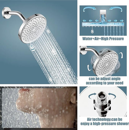 Aolemi Tub Shower Faucet Set With Valve Wall Mount Shower Trim Kit 6 Inch Bathtub Fixtures Rough-in Valve Single-Spray Shower Head System 5.3 Inch Tub Spout Polish Chrome Modern