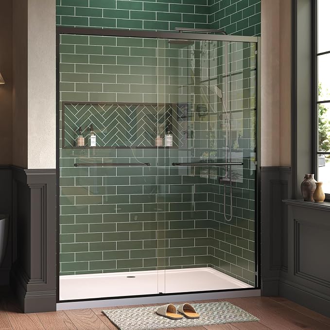 Garvee 56-60" W x 72" H Sliding Shower Door 1/4" Tempered Glass Double Bypass Enclosure with Trimmable Width and Easy Clean Nano Coating Matte Black