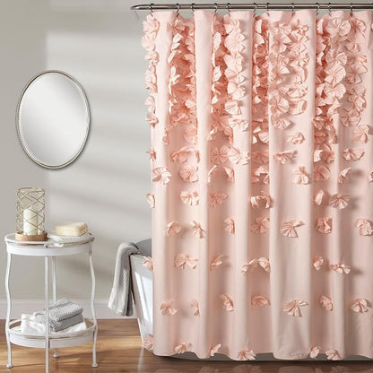 Lush Decor Riley Shower Curtain, 72" W x 72" L", Ivory - Bathroom Curtain - Coquette Decor - Bow Shower Curtains - Cottage Core - Fabric Shower Curtains