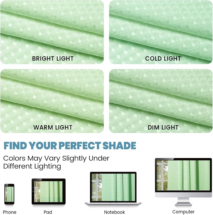 SORTTO No Hook Shower Curtain with Snap in Liner Set Waffle Shower Curtain for Bathroom Hotel Style Fabric Waterproof Inner Liner，71" W x 74" H, Green