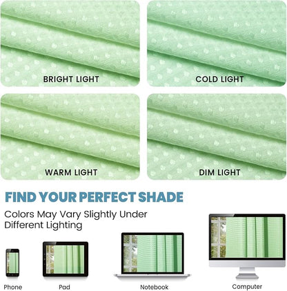 SORTTO No Hook Shower Curtain with Snap in Liner Set Waffle Shower Curtain for Bathroom Hotel Style Fabric Waterproof Inner Liner，71" W x 74" H, Green