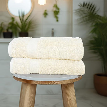 Commercial Bulk Pack of 12 Large Bath Towels – 100% Cotton Terry 24" x 50" – Ideal for Hotels, Salons, Gyms, Spas & Institutional Use – Ivory