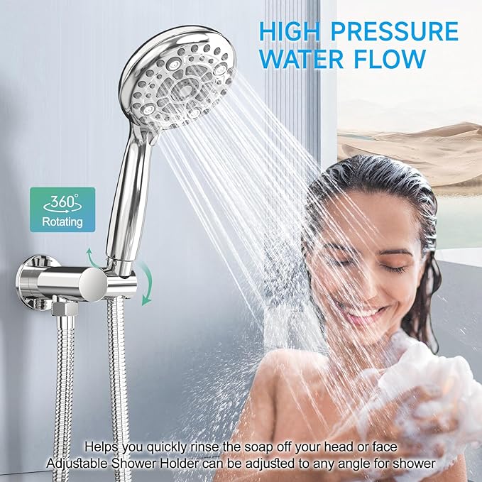 EMBATHER Shower Faucet Sets - Overhead Rain Head Shower System with High Pressure Handheld Complete Combo and Mixer Valve Trim Kit - Polished Chrome Rainfall Shower Fixture for Luxury Bathroom