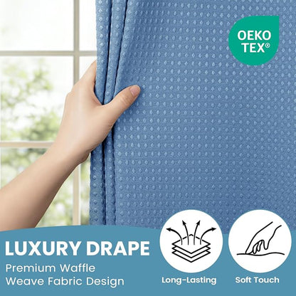 SORTTO No Hook Shower Curtain with Snap in Liner Set Waffle Shower Curtain for Bathroom Hotel Style Fabric Waterproof Inner Liner，71" W x 74" H, Sky Blue
