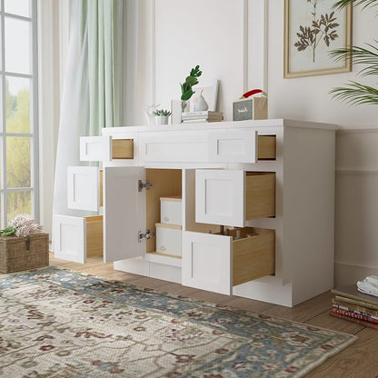 54 Inch Bathroom Vanity Base Only, Single Vanity Cabinet with Dove-Tailed Drawers, Soft-Closing Doors, White, Without Top,Small