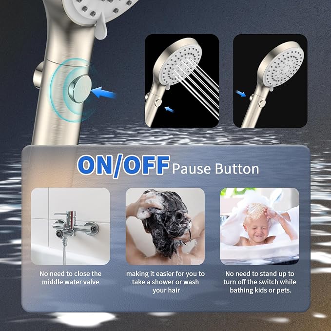 FASDUNT High Pressure Handheld Shower Head with Hose, Brushed Nickel | 80" Extra Long Stainless Steel Hose & Adjustable Bracket, Shower Heads with ON/OFF Switch for Pets Bath